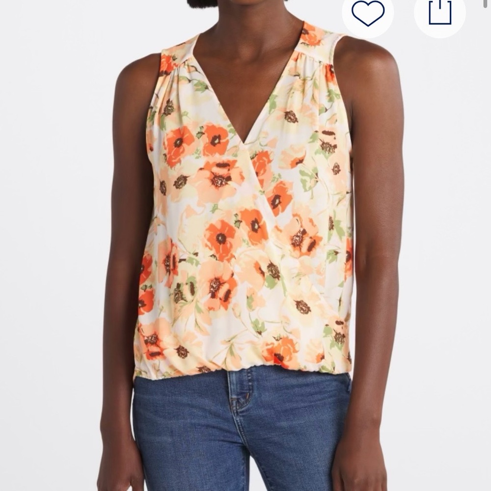 Beacon Cecilia Peach Floral Suplice High Low Blouse Office Chic Medium